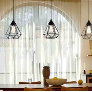 FAYMART 8.31-in x 8-in Geometric Matte Black Pendant Light Shade set of 3